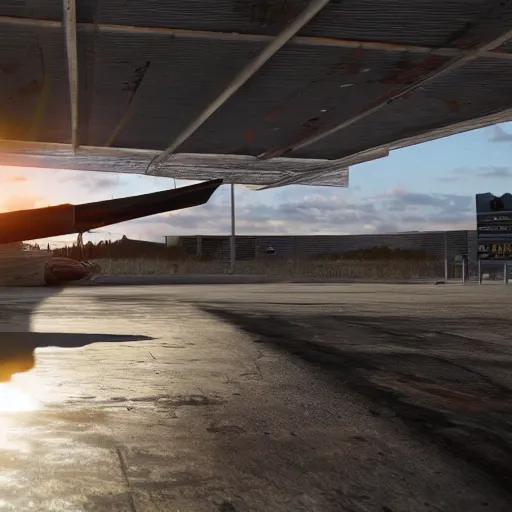 Prompt: photo of a 8k ultra realistic abandoned airport, planes, jets, sunset, cinematic lighting, trending on artstation, enreal engine 5, masterpiece,