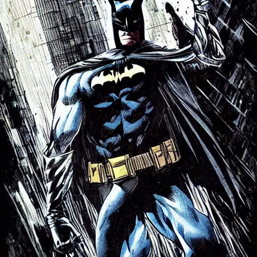 Image similar to the batman appearing out of the shadows, artwork by jim lee, frightening, fear, scary, intimidating, digital art