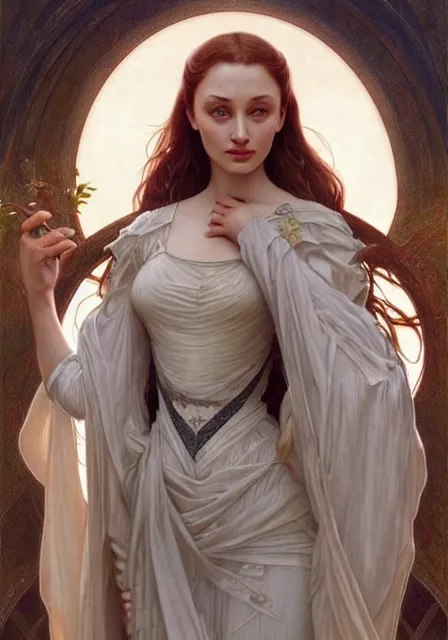 Prompt: sansa angeline jolie, intricate, elegant, highly detailed, digital painting, artstation, concept art, smooth, sharp focus, illustration, art by artgerm and greg rutkowski and alphonse mucha and william - adolphe bouguereau