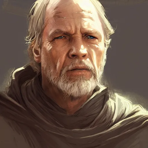 Prompt: portrait of a man by Greg Rutkowski, old jedi Master Luke Skywalker from Star Wars Expanded Universe, he is about 60 years old, wearing tactical jedi gear, highly detailed portrait, digital painting, artstation, concept art, smooth, sharp foccus ilustration, Artstation HQ