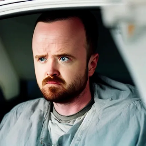 Image similar to Live Action Still of Aaron Paul dressed as and playing Walter White in Breaking Bad, real life, hyperrealistic, ultra realistic, realistic, highly detailed, epic, HD quality, 8k resolution, body and headshot, film still