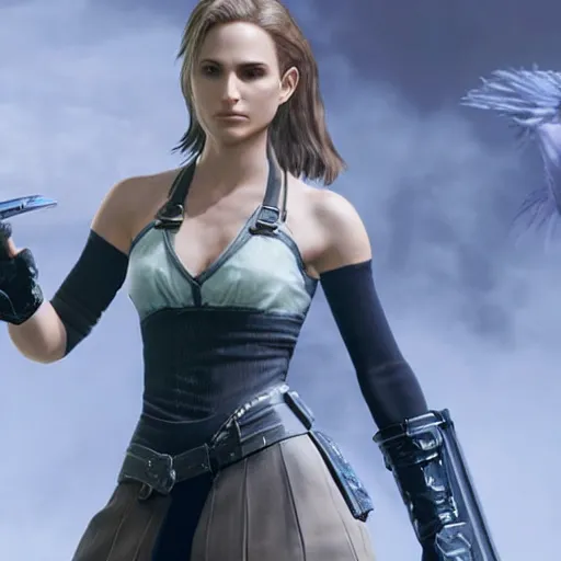 Prompt: natalie portman in final fantasy 7 remake, character render, full body shot, highly detailed, in game render