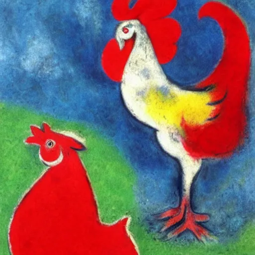 Image similar to a rooster and a goat in the style of marc chagall