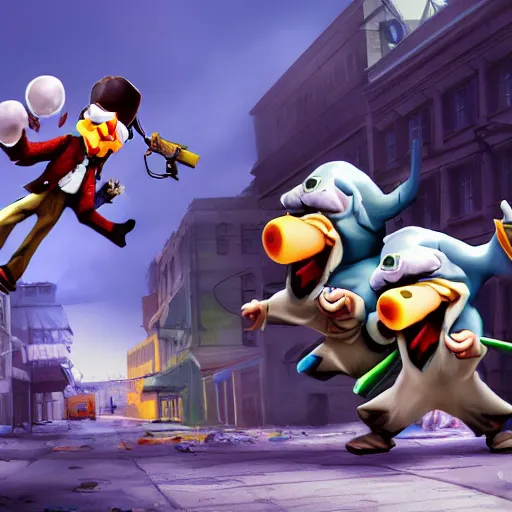 Image similar to payday 2 dallas in rayman legends concept art, ultra realistic, 4 k, octane render, real life characters, high detailed