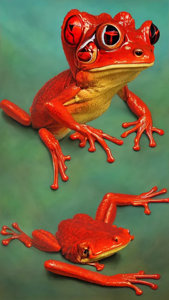 Image similar to giant red frog with giant dragonfly wings, photorealism, oil paint, renaissance, 8 k, high detail whide shot