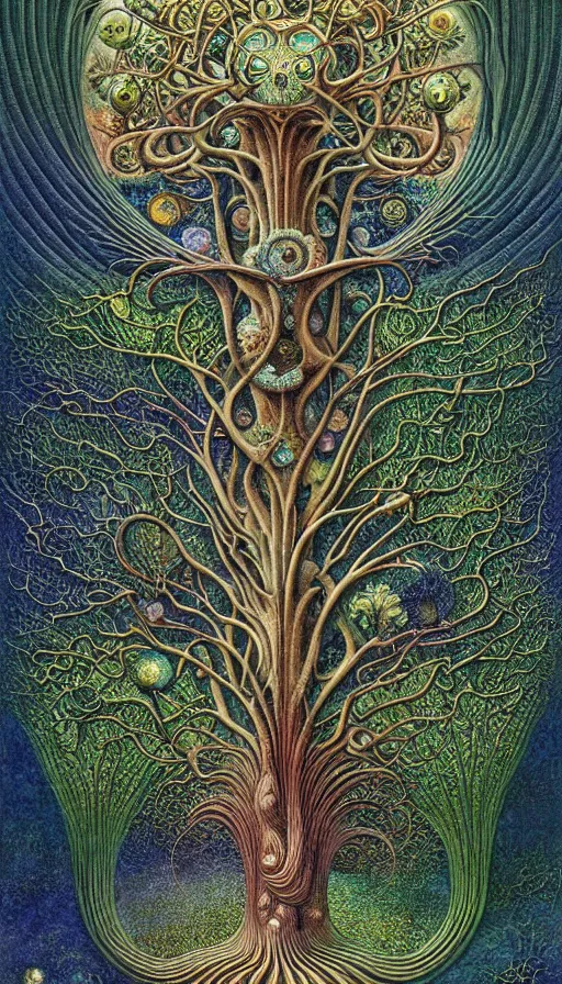 Image similar to tree of life by roger dean and andrew ferez, art forms of nature by ernst haeckel, divine chaos engine, symbolist, visionary, art nouveau, botanical fractal structures, organic, detailed, realistic, surreality