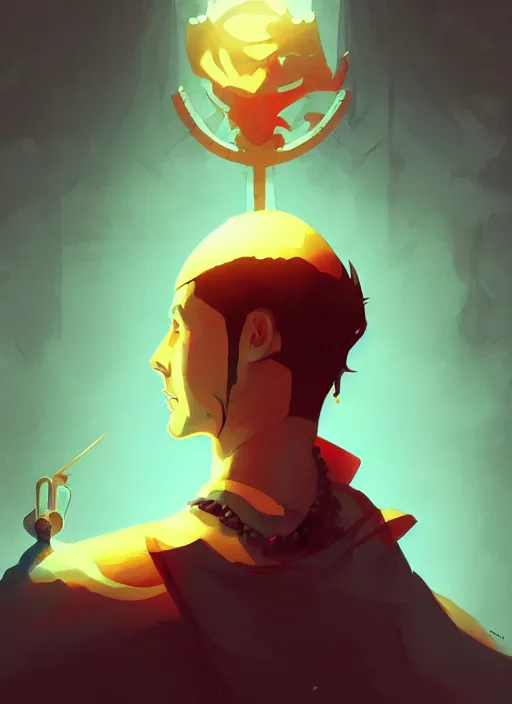 Prompt: a king getting beheaded, in the style of artgerm, charlie bowater, atey ghailan and mike mignola, vibrant colors and hard shadows and strong rim light, comic cover art, plain background, trending on artstation