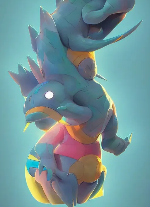 Image similar to colourful caricature - 3 d vfx art - of a pokemon, art style by james jean & hsiao - ron cheng, character concept art, unreal engine render, digital illustration, sharp, intricate detail, volumetric light, ray tracing, soft light, symmetric, pinterest, artstation, behance,