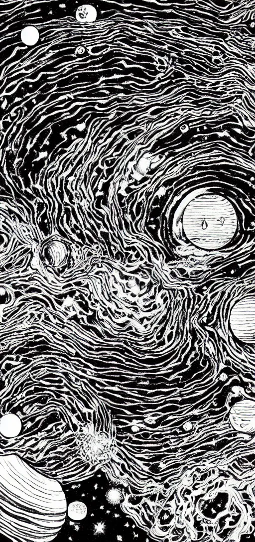 Image similar to Magnificent solar system, high detail, Junji Ito