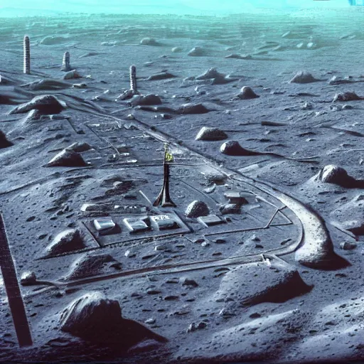 Prompt: photo from moonwalker, city strret on the moon, a detailed image of a future lunar base, moon landscape