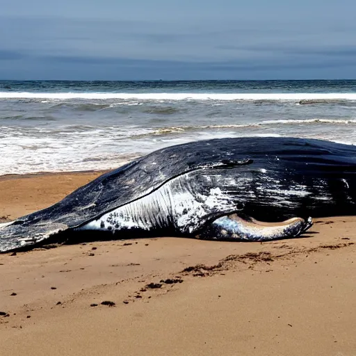 Prompt: dead whale washed up on a beach