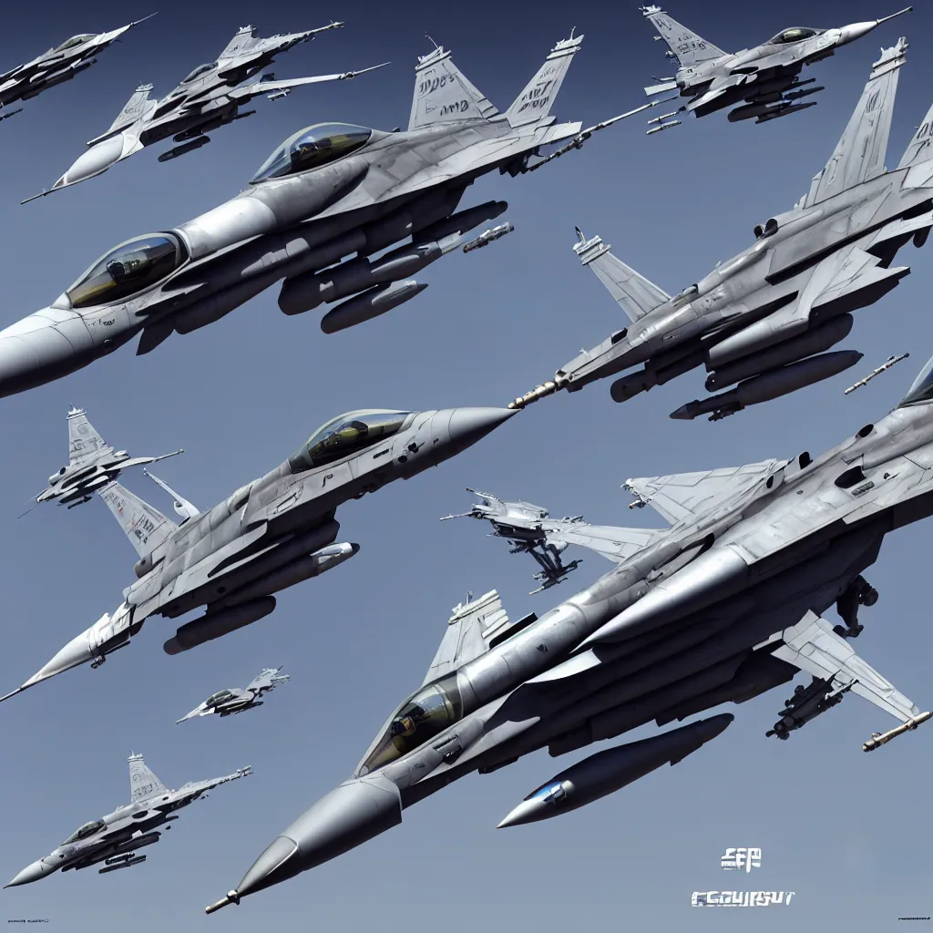 Image similar to f 1 6 fighting falcon with lots of guns concept art, robotech gradius outer space concept art, hyperrealism, fine detail, 8 k, 3 d render, artstation contest winner, cgsociety, cryengine, concept art!!, zbrush, vray, sprite!! no background