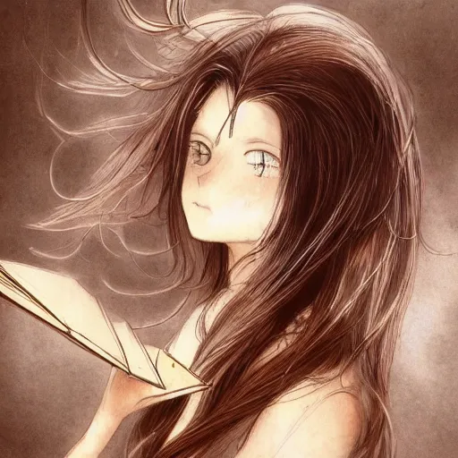 Prompt: a girl reading a book, her hair flowing down, a character portrait by yoshitaka amano, featured on pixiv, fantasy art, official art, androgynous, anime