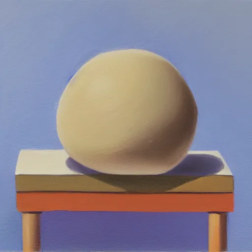 Prompt: a beige boulder with a matchstick on top of a white plinth, oil painting