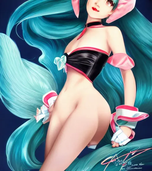 Prompt: Hatsune miku by Gil Elvgren, Artgerm