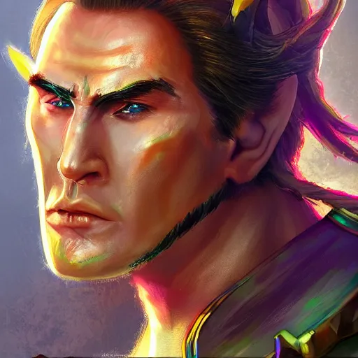 Image similar to elf warrior with the face of nick cage, d & d style, trending on artstation, colorful, intricate, art by kev chan