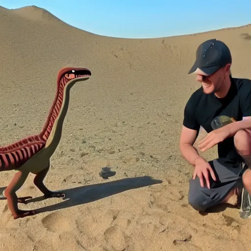 Image similar to still from a velociraptor's vlog