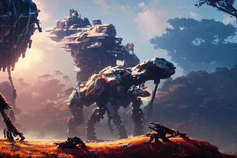 Image similar to shell - walker machine mecanical creature robot of horizon forbidden west horizon zero dawn radiating a glowing aura global illumination ray tracing hdr fanart arstation by ian pesty and alena aenami artworks in 4 k