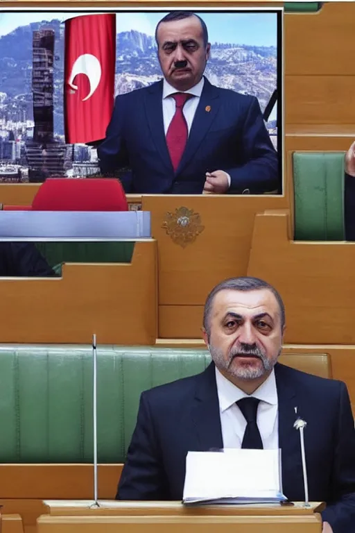 Prompt: a representative in turkish parliament is giving a speech about groove street but there is a little time left, gta loading screen