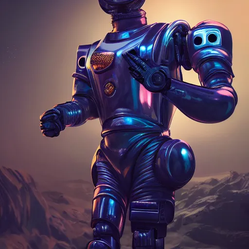 Image similar to A hyper real comic book style portait painting of futuristic robot on riding a real tiger on the moon, unreal 5, hyperrealistic, octane render, cosplay, RPG portrait, dynamic lighting