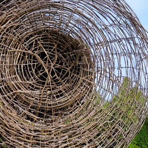 Image similar to living willow sculpture of a dome, by Patrick Dougherty, high detail, 8k, nature photography