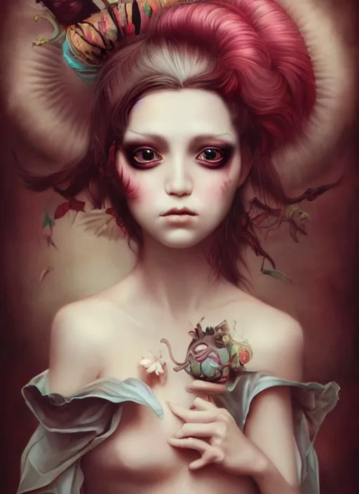 Prompt: pop surrealism, lowbrow art, realistic cute seductive girl painting, japanese street fashion, hyper realism, muted colours, rococo, natalie shau, loreta lux, tom bagshaw, trevor brown style,