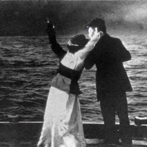 Prompt: photograph of a couple's final moments in the titanic