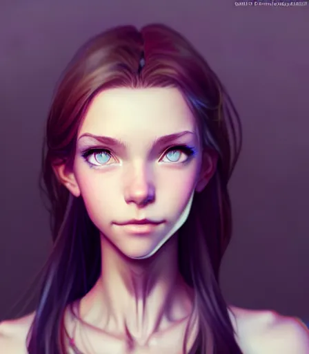 Image similar to portrait of a young woman with blue eyes, brown hair and a perfect body, wearing casual clothes, character design by charlie bowater, ross tran, artgerm, and makoto shinkai, detailed, soft lighting, rendered in octane