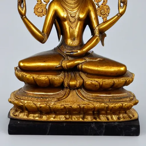 Image similar to marble and gold statue of a many - armed goddess sitting full lotus