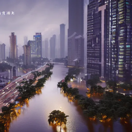 Image similar to Guangzhou city in flood, digital art, unreal engine 5, high resolution, 4k, realistic