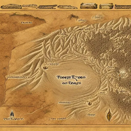 Image similar to fantasy map of the desert of tears