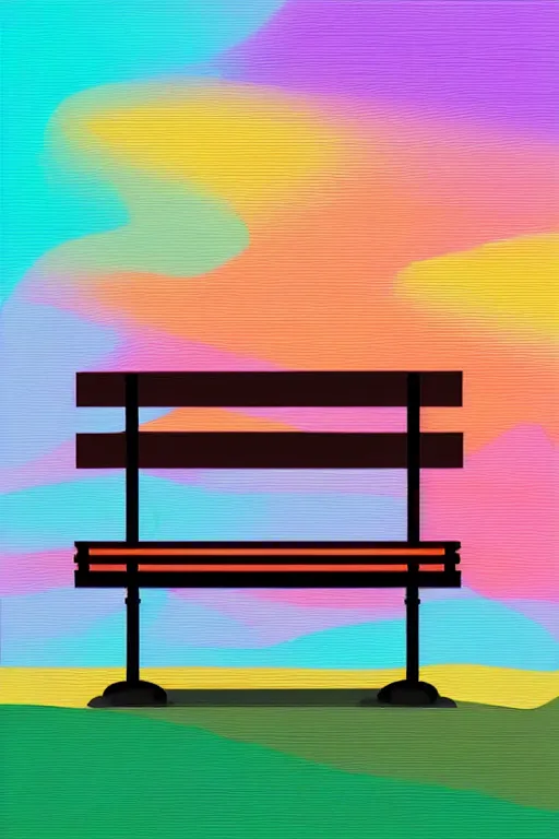 Prompt: minimalist boho style art of a colorful bench at sunset, illustration, vector art