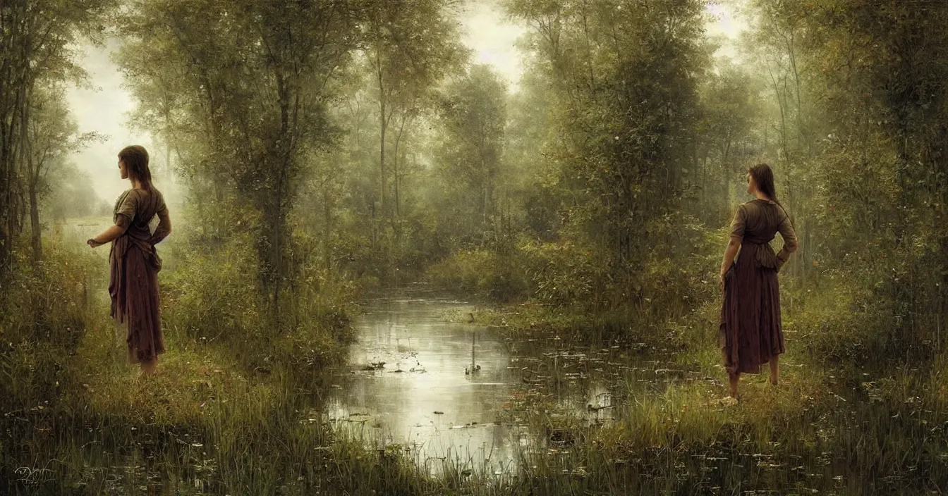 Prompt: the conscious observer watches our world from a silent and ethereal place behind the mirror, very deep stillness atmosphere, silence, dimension of still moment, spiritual feeling, digital art, by daniel ridgway knight