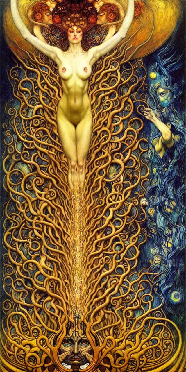 Image similar to Divine Chaos Engine by Karol Bak, Jean Delville, William Blake, Gustav Klimt, and Vincent Van Gogh, symbolist, visionary