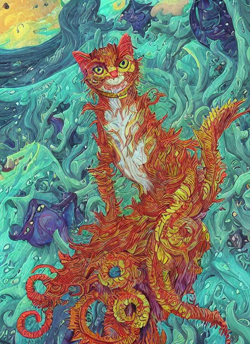 Prompt: cat seahorse fursona, autistic bisexual graphic designer and musician, long haired attractive androgynous fluffy humanoid character design, sharp focus, weirdcore voidpunk digital art by artgerm, akihiko yoshida, louis wain, simon stalenhag, wes anderson, wlop, noah bradley, furaffinity, artstation hd, trending on deviantart