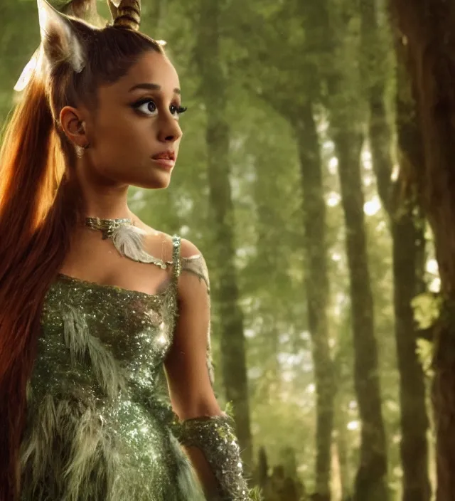 Image similar to ariana grande as a mystical forest creature, d & d, movie still frame, hd, remastered, film grain, cinematic lighting