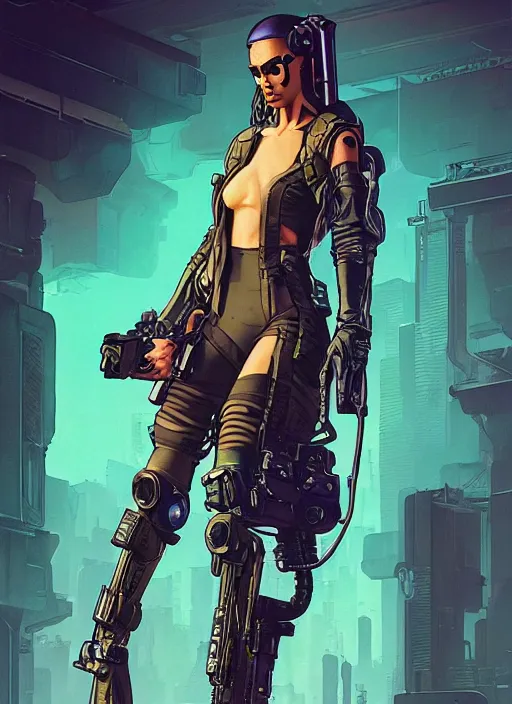 Image similar to cyberpunk mercenary. portrait by stonehouse and mœbius and will eisner and gil elvgren and pixar. realistic proportions. cyberpunk 2 0 7 7, apex, blade runner 2 0 4 9 concept art. cel shading. attractive face. thick lines.