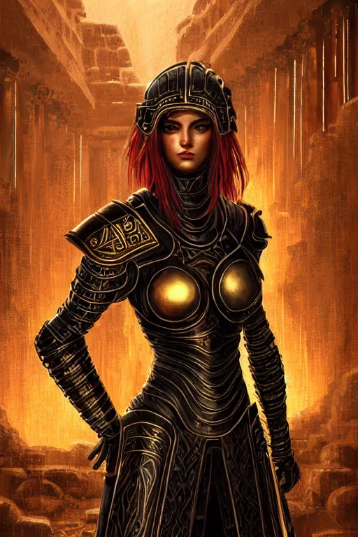 Image similar to portrait knights of Zodiac girl, metallic black and reddish color reflected armor, in heavily rainning ruin Agora of Athens, ssci-fi, fantasy, intricate, rim lights, natural atmosphere, great high details, cinematic lighting,, elegant, golden light, highly detailed, digital painting, concept art, smooth, sharp focus, illustration, art by artgerm and greg rutkowski and alphonse mucha and loish and WLOP