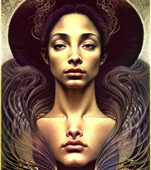 Prompt: detailed realistic beautiful young sade adu face portrait by jean delville, gustave dore and marco mazzoni, art nouveau, symbolist, visionary, gothic, pre - raphaelite. horizontal symmetry by zdzisław beksinski, iris van herpen, raymond swanland and alphonse mucha. highly detailed, hyper - real, beautiful