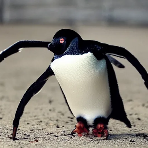 Image similar to a spider penguin hybrid, a spider crossed with a penguin