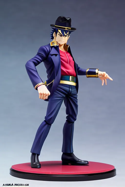 Image similar to still high quality figurine of president lula dressed as jotaro, tsurime eyes, tareme eyes, personification, dynamic pose, detailed product photo, featured on amiami, tone mapped, beautiful composition, 8 5 mm, f. 1 4