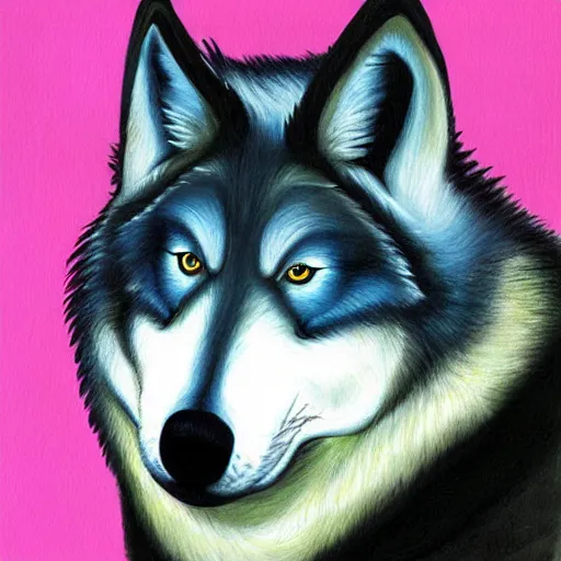 Image similar to very very fat retarded wolf, painting