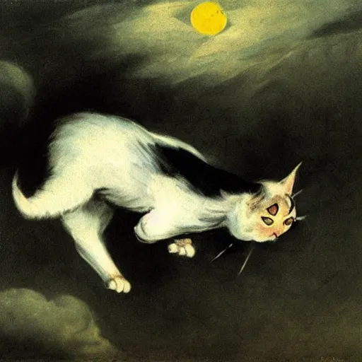 Prompt: evil flying cat by francisco goya