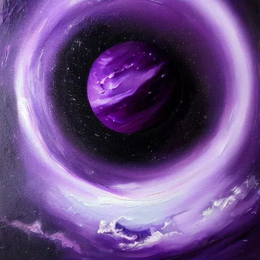 Image similar to purple mystical planet, oil painting, detailed, brush strokes, vivid, gothic, dark, brooding