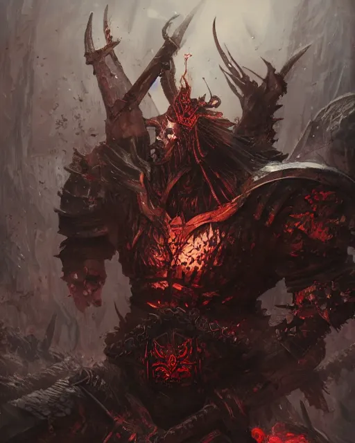 Image similar to Rhine Berserker, Khorne, magic the gathering artwork, D&D, fantasy, cinematic lighting, centered, symmetrical, highly detailed, digital painting, artstation, concept art, smooth, sharp focus, illustration, volumetric lighting, epic Composition, 8k, art by Akihiko Yoshida and Greg Rutkowski and Craig Mullins, oil painting, cgsociety