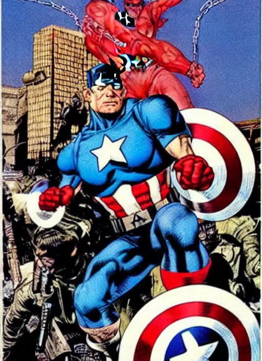 Prompt: the punisher dressed as captain america. portrait by clyde caldwell and jean giraud and anton otto fischer and john philip falter and will eisner and gil elvgren