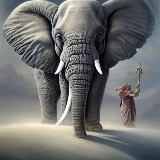 Prompt: fantasy portrait, elephant man, d & d loxodon, wearing loincloth, holding holy symbol, fat, grey, rpg game, main character, detailed, digital painting, artstation, sharp focus, illustration, tomasz alen kopera, peter mohrbacher, donato giancola, joseph christian leyendecker, wlop, frank frazetta