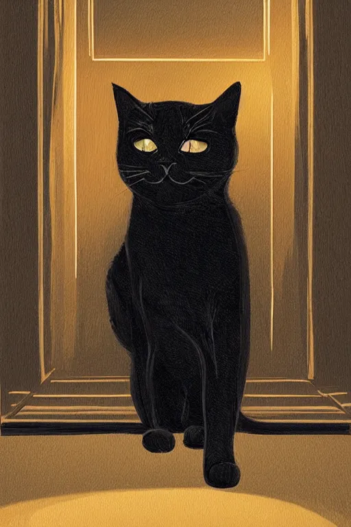 Prompt: beautiful black cat sitting next to a glowing doorway, by Lisa Parker, digital illustration, artstation, artstation hq, hd