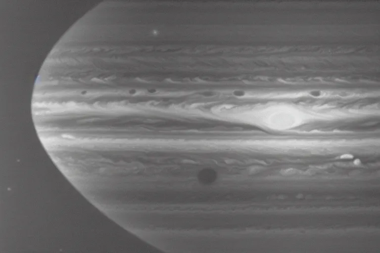 Image similar to the planet jupiter colliding with planet earth, photo taken from the surface of planet earth, black and white spielberg 3 5 mm film cinematic 4 k