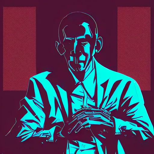 Image similar to cyberpunk barack obama as the leader of a futuristic communist nation, cybernetics, sharp lines, digital, artstation, colored in